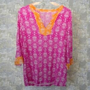 Sigred Olsen EUC Linen Tunic/Cover-up Medium Pink/Orange